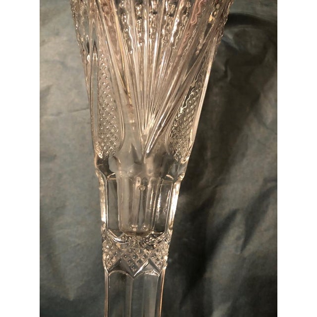 Victorian 1900s Early American Pressed Glass Trumpet Vase - Star and File Pattern For Sale - Image 3 of 10