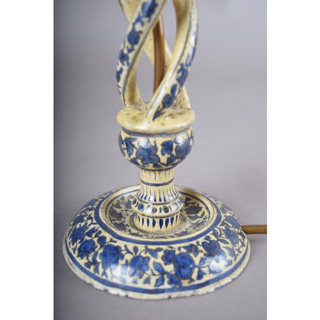 Large Antique Kashmiri Blue and White Candlestick Lamps, 1890s, Set of 2 For Sale - Image 11 of 17