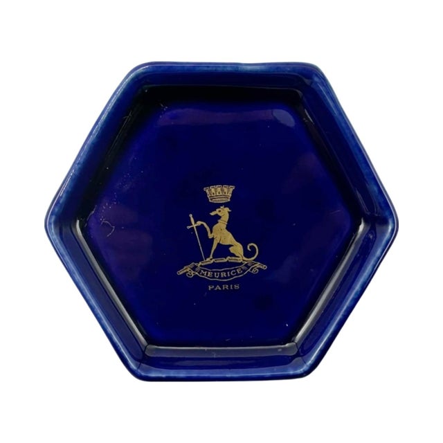 Ceramic Vintage 5-Star Le Meurice Hotel Paris Ashtray Cobalt Blue For Sale - Image 7 of 12