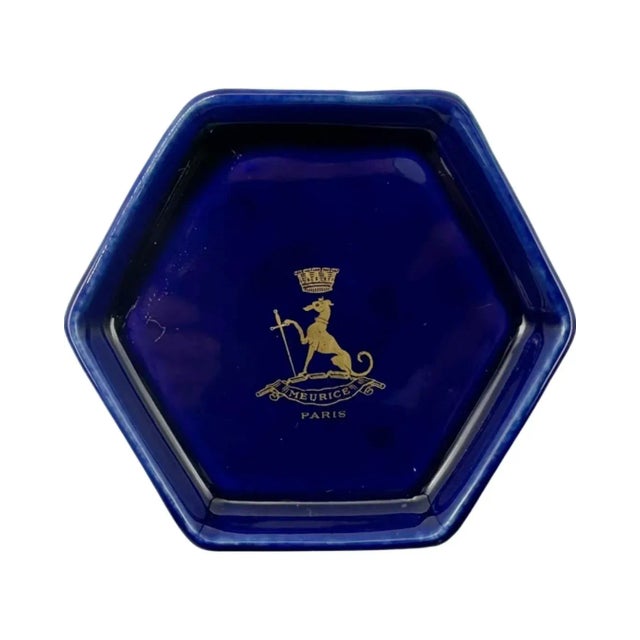 Ceramic Vintage Le Meurice Hotel Paris Cobalt Blue Ashtray Catchall Dish For Sale - Image 7 of 12