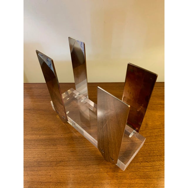 Vintage Karl Springer Style Lucite, Nickel, and Copper Letter Holder For Sale - Image 9 of 11