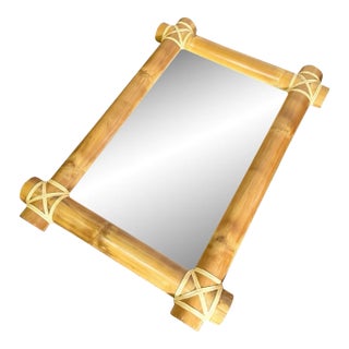 Boho Chic Bamboo Rattan Wall Mirror For Sale