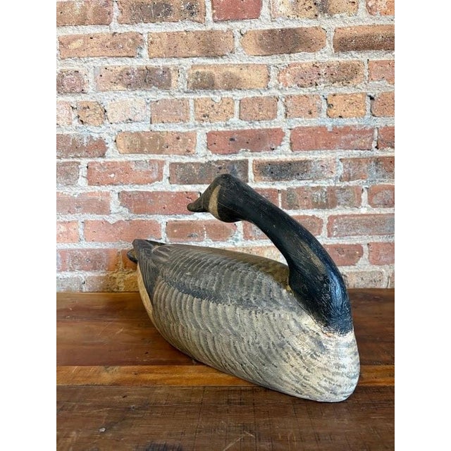 Master-Carved Antique Folk Art Preening Canada Goose Decoy For Sale - Image 17 of 18