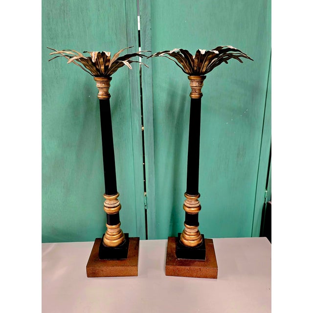 Vintage Tall Hollywood Regency Palm Tree Candlestick Holders- a Pair For Sale - Image 9 of 10