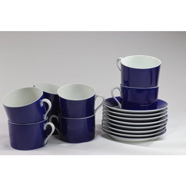 Vintage Mid Century Fitz & Floyd In Glaze Blue Imperial Dynasty Cobalt and White 8 Porcelain Cups and Saucers made in...