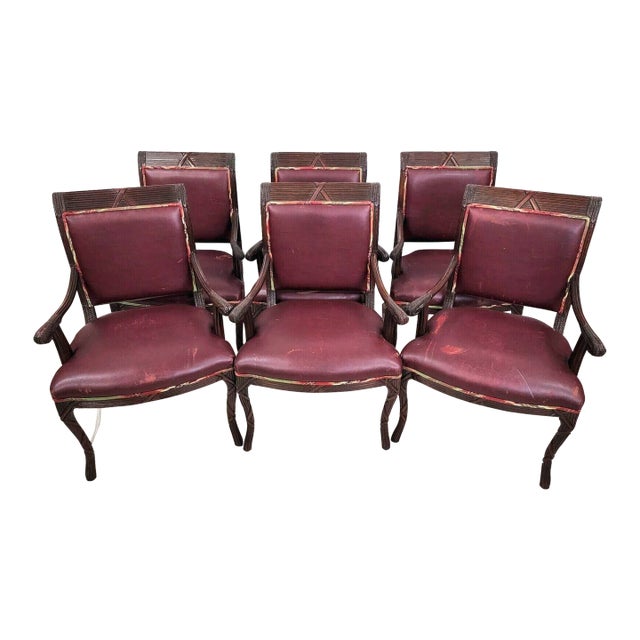 Vintage French Mahogany Dining Armchairs - Set of 6 For Sale