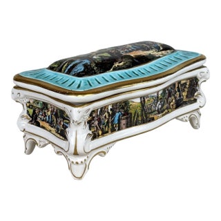 Vintage Capodimonte Italian Rococo Porcelain Jewelry Dresser Box W/ Lid For Sale