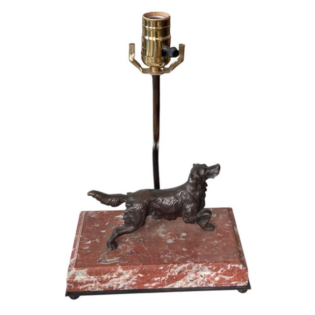 2000 - 2009 Vintage Patinated Bronze Sporting Dog Accent Lamp on Veined Rouge Marble Base For Sale - Image 5 of 12