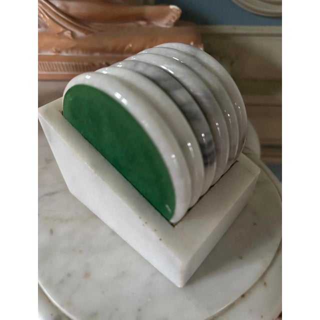 Green Vintage Carrara Marble Coaster Set With Marble Box, Italy 1970s For Sale - Image 8 of 9
