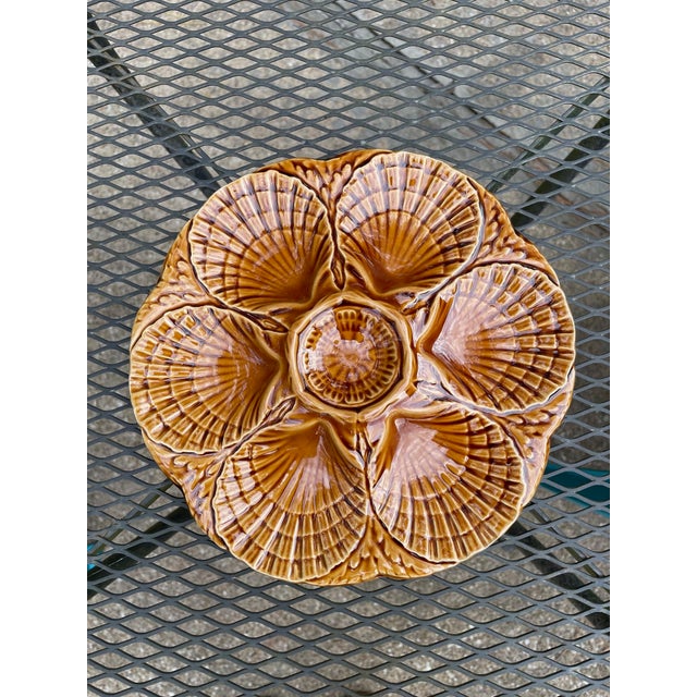 1920s French Sarreguemines Gold Majolica Oyster Plate For Sale - Image 10 of 11