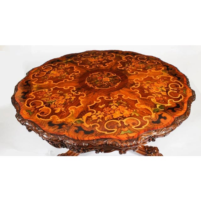 Antique Burr Walnut Marquetry Dining Table, 1860s For Sale - Image 3 of 14