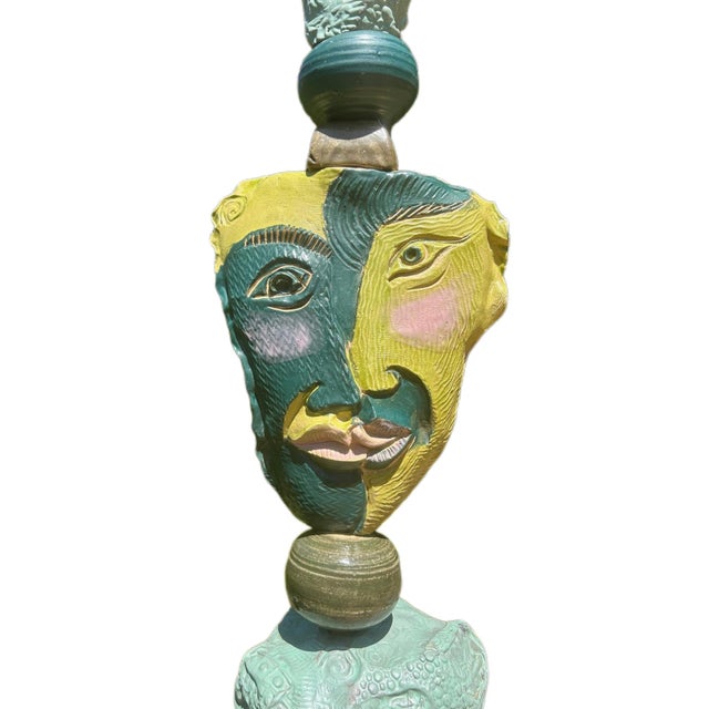 Marc Zimmerman "Green Symphony" Glazed Ceramic Totem, 80 Inches Tall, Deep Green and Gold Glaze, Face Element, Contemporary Art West Coast For Sale - Image 4 of 7