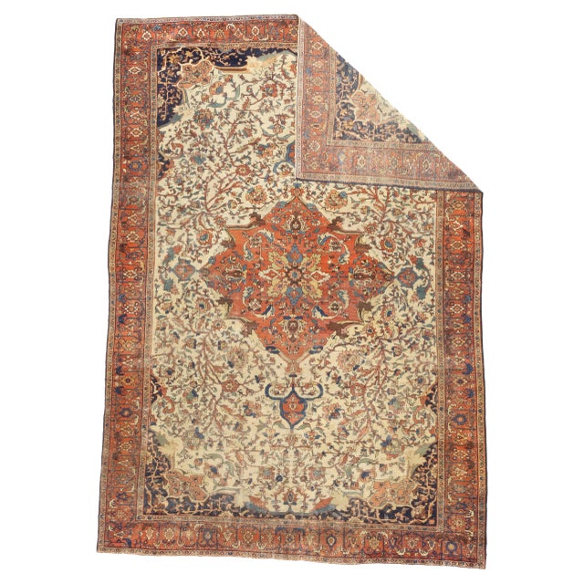 Antique Persian Farahan Sarouk Rug 7’3" x 10’5". The scatter and room size pieces made in the Arak/Sultanabad area,...