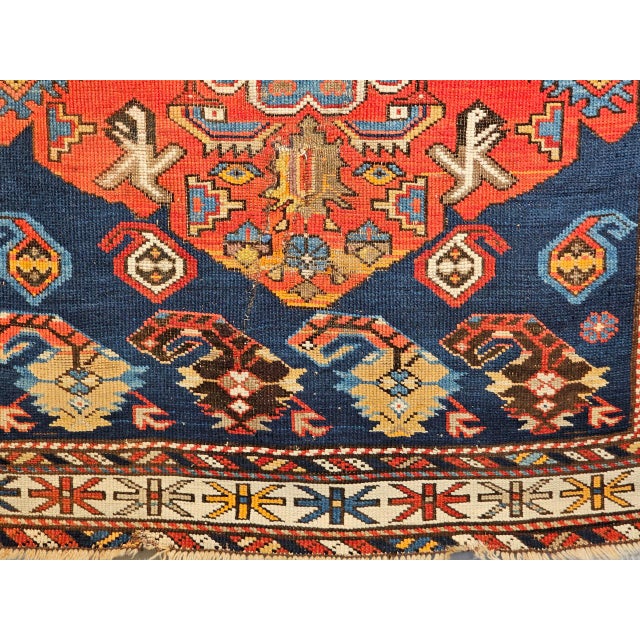 Antique Caucasian Kazak Area Rug, Handwoven Wool, Geometric Medallion Design, Late 1800s, 4' x 5' For Sale - Image 4 of 18