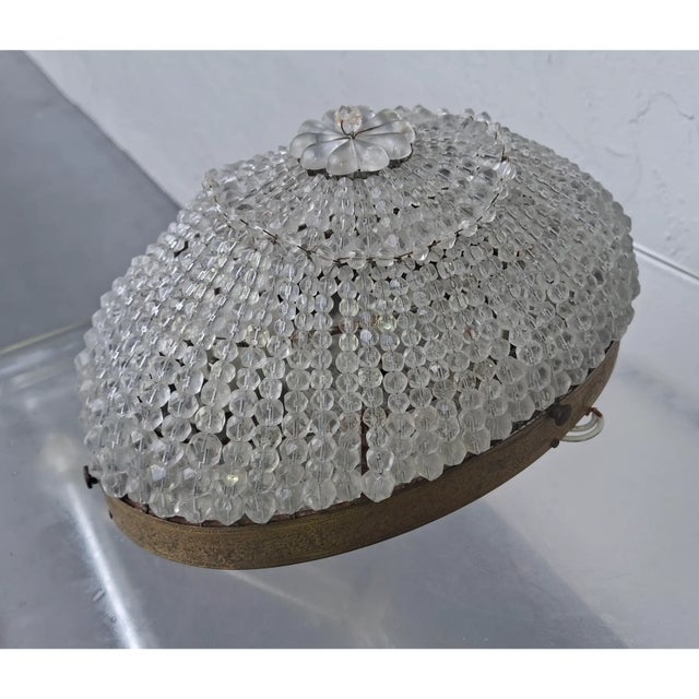 1940s 1940's Large Hollywood Regency Beaded Cut Crystal Domed Wall Sconce For Sale - Image 5 of 9