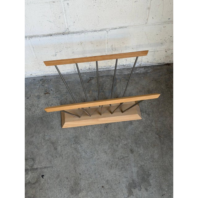 Wood Mid 20th Century Hoigaard Danish Modern Magazine Rack Mid Century Wood & Metal Newspaper Holder For Sale - Image 7 of 10