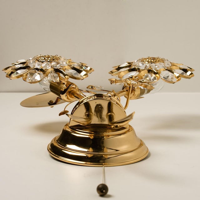 German Flower Crystal and Brass Wall Lights or Sconces by Palwa For Sale - Image 10 of 11