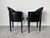 1980’s Italian Art Deco Postmodern Black Lacquer & Leather Club Chairs – Pair/ Sold For Sale - Image 4 of 12