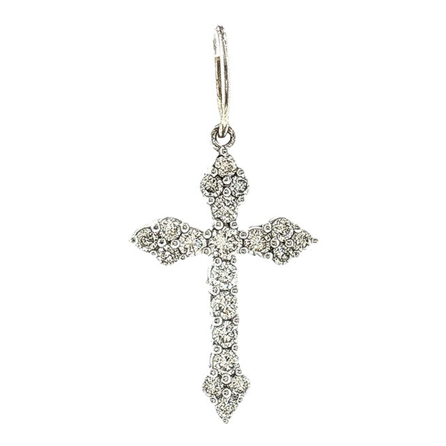 Vintage Late 20th-Century 14k White Gold Diamond Cross For Sale