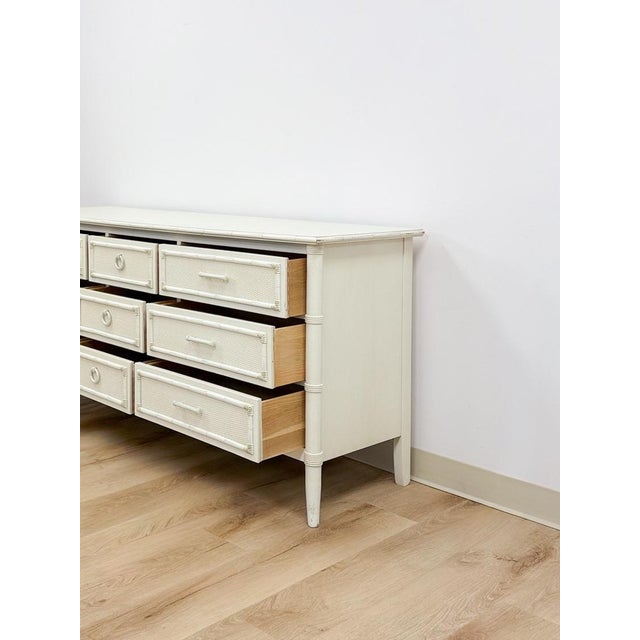Vintage Thomasville Paoletti Faux Bamboo 9 Drawer Dresser White Hollywood Regency For Sale - Image 13 of 16