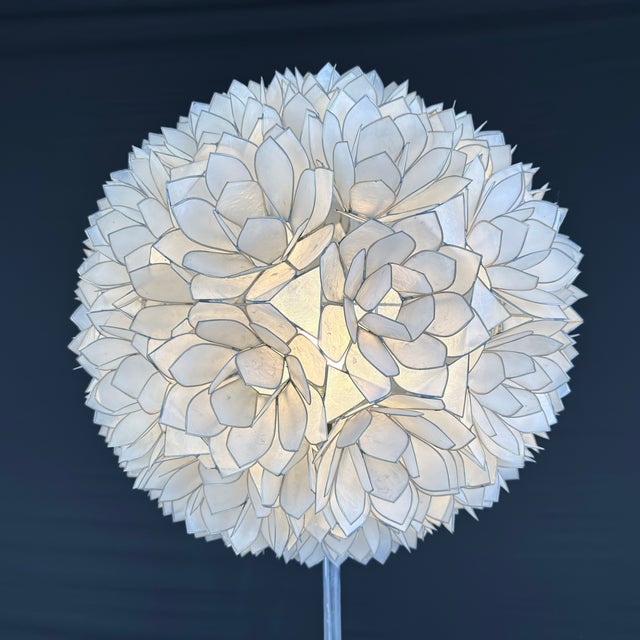 Dimensions: H 64" x W 20" Dimensions: (base) H 12" x W 13.7" Vintage German Mother of Pearl floor lamp by Rausch with...
