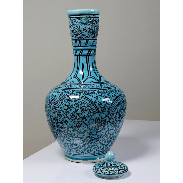 Ceramic Vintage Vase in Painted Turquoise, 1950s For Sale - Image 7 of 17