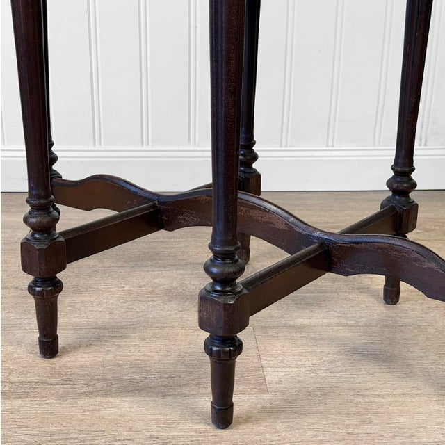 Vintage Traditional Victorian Mahogany Inlaid Scalloped Side Table For Sale - Image 12 of 15