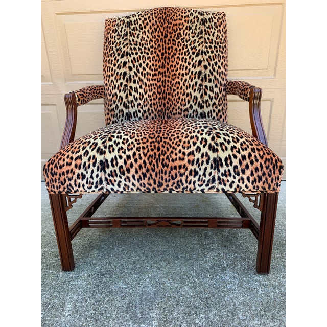 English Chippendale Mahogany Armchair in Leopard Upholstery For Sale - Image 9 of 12