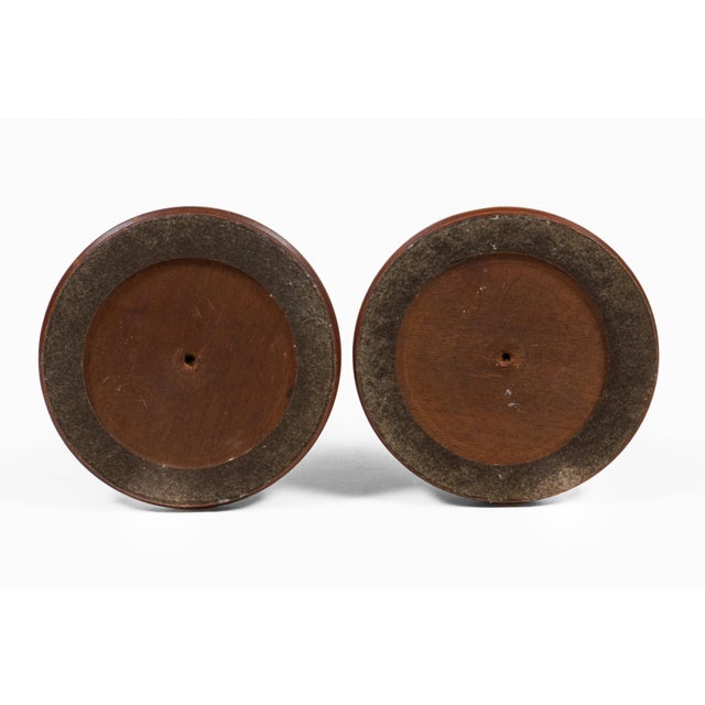 Wood Antique Pair Mahogany Tall Turned Candlesticks For Sale - Image 7 of 7