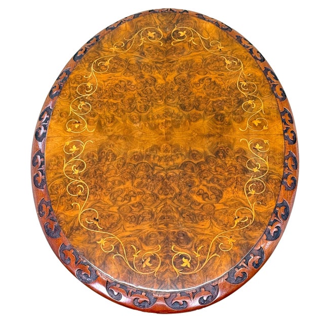 Brown Victorian Burr Walnut Oval Occasional Lamp Table, 19th Century, 1860 For Sale - Image 8 of 11