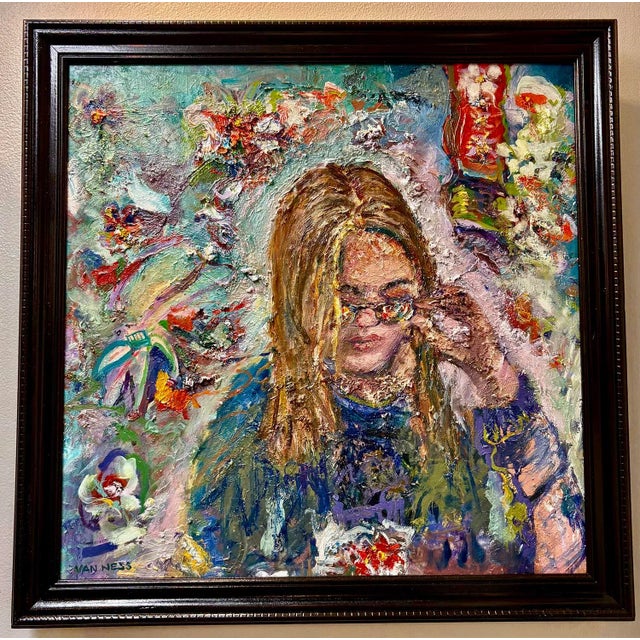 2020s "The Girl With Kaleidoscope Eyes", Figurative Oil Painting, Abstract Art, Framed For Sale - Image 5 of 8