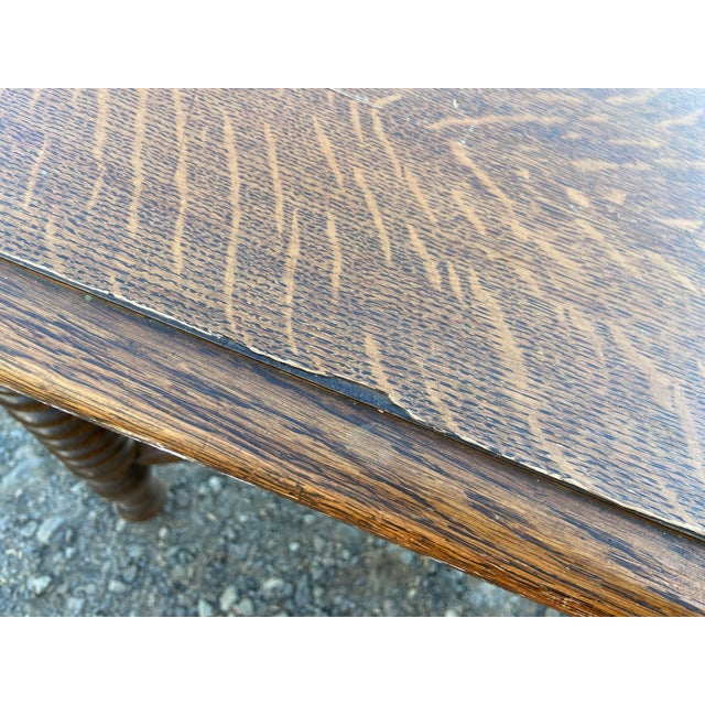 Antique Oak Arts and Crafts Mission Library Table Wirh Twisted Legs Needs Restoration For Sale - Image 10 of 18