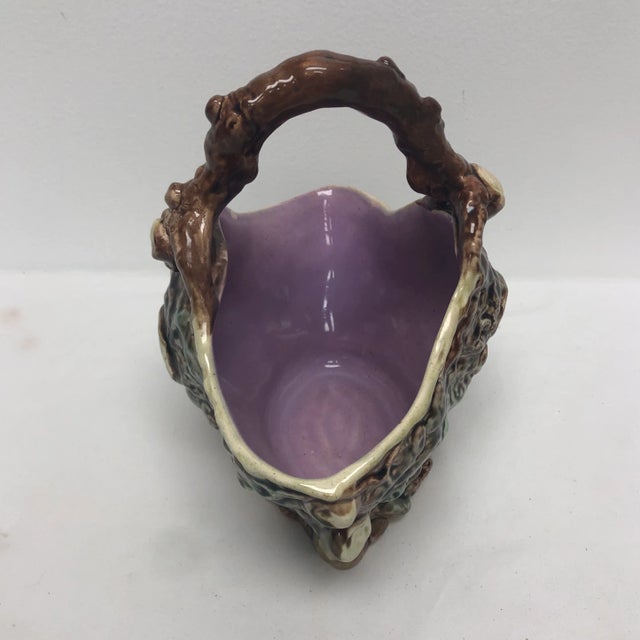 Traditional Antique English Majolica Tree Bark Basket For Sale - Image 3 of 7