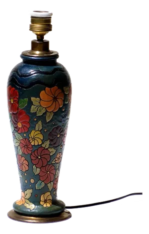 Art Nouveau Liberty Flower Wooden Table Lamp, 1930s