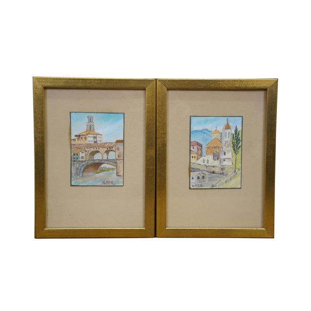 Mid-Century Modern Mid Century Helen McRae European Architectural Watercolor Landscape Paintings - Set of 4 For Sale - Image 3 of 11