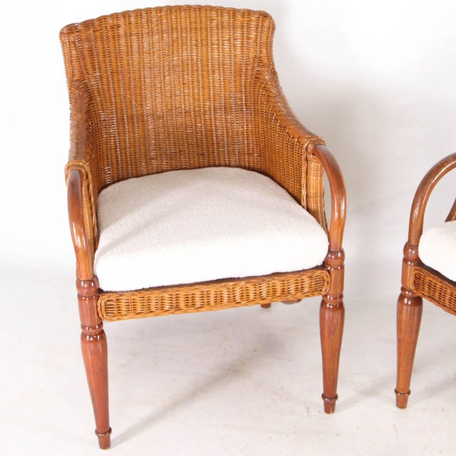Set of Wooden and Wicker Armchairs, 1970s For Sale - Image 4 of 12