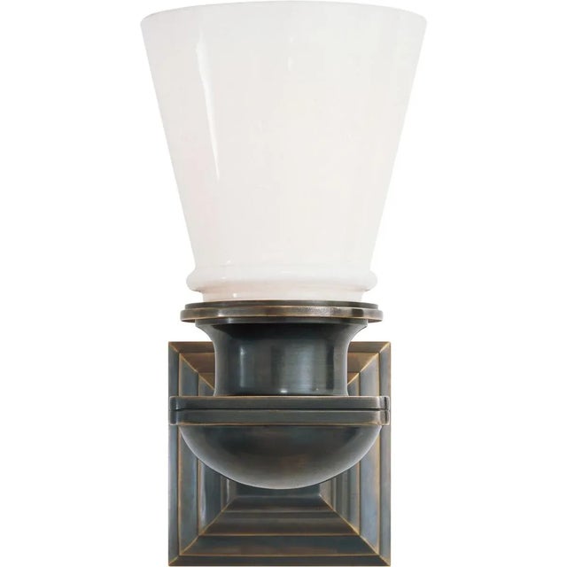 Traditional Chapman & Myers for Visual Comfort Signature New York Subway Single Light in Bronze with White Glass For Sale - Image 3 of 4