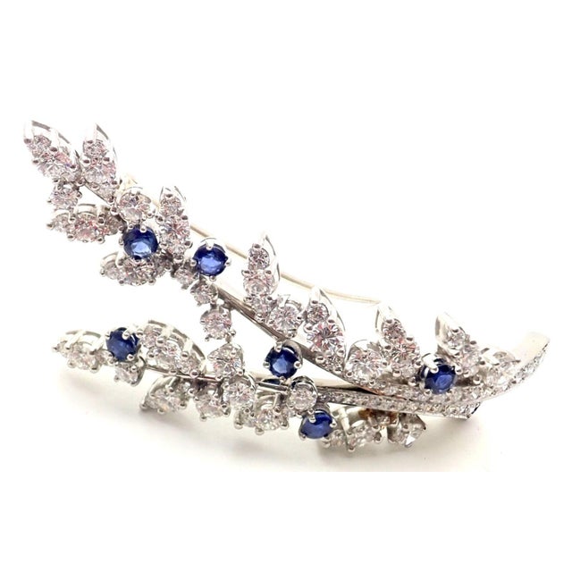 Transparent Vintage Tiffany & Co. Platinum Diamond Sapphire Flower Pin Brooch For Sale - Image 8 of 8