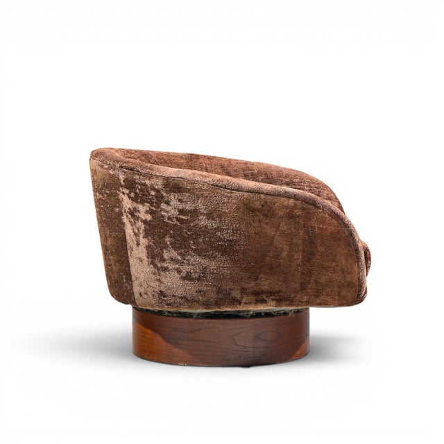 Milo Baughman for Thayer Coggin Mid Century Walnut Swivel Barrel Tub Chairs - Pair For Sale - Image 11 of 12