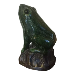 Antique 18th Century Chinese Porcelain Model of a Bull Frog Perched Atop a Lilly Pad