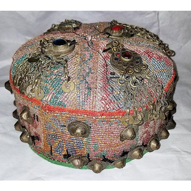 Metal 1950s Pair of Embroidered Tribal Wedding Hats For Sale - Image 7 of 9