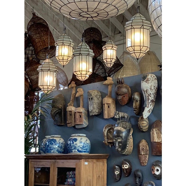 Spanish Revival Moroccan Frosted Glass Prism Pendant Light Medium For Sale - Image 3 of 5