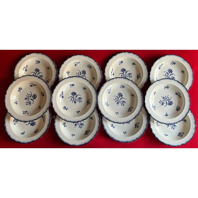 Antique Early 20th C. English Blue & White Cauldon Porcelain Soup Bowls in the Gillyflower Pattern for W. H. Plummer, New York - Set of 12 For Sale - Image 15 of 17