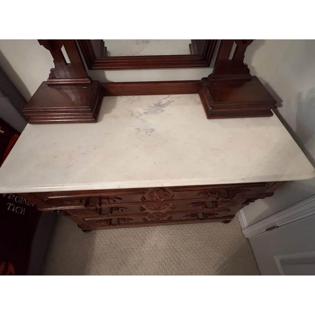 Antique Eastlake Victorian Marble Top Dresser W/Mirror For Sale - Image 4 of 4