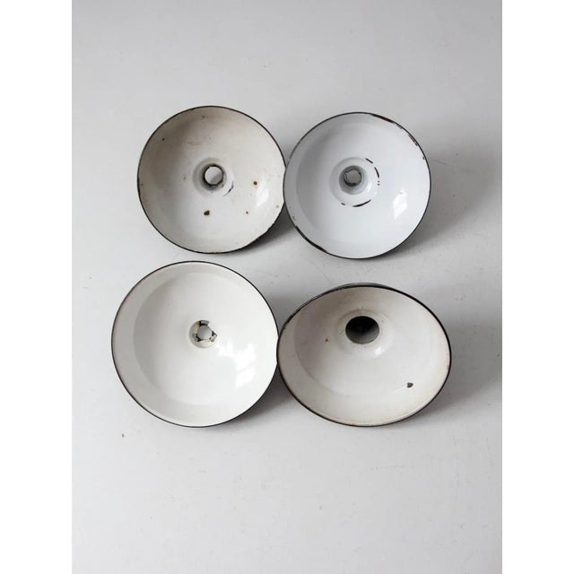 Metal Set of 4 Vintage Green Enamel Pendant Light Shades For Sale - Image 7 of 11