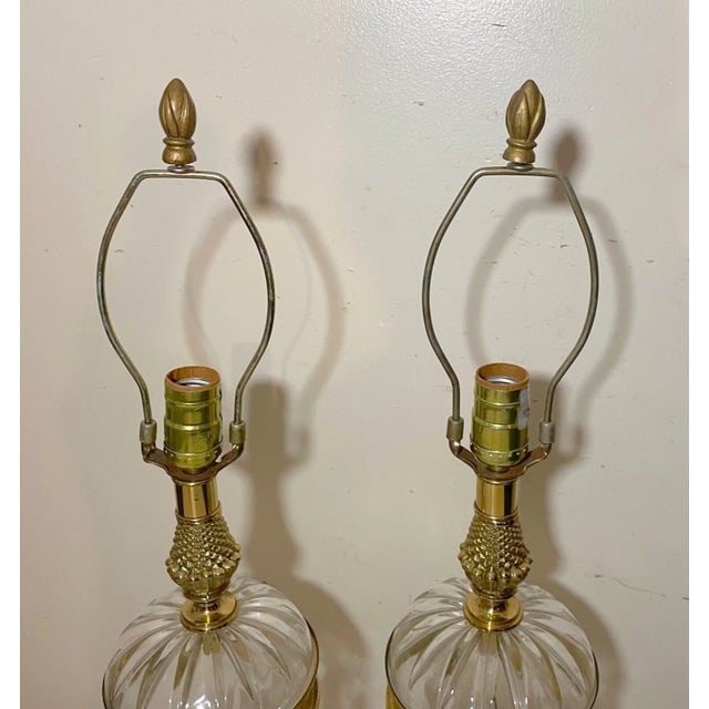 Glass Vintage Urn Style Brass Cut Crystal Electric Table Parlor Lamps - a Pair For Sale - Image 7 of 15