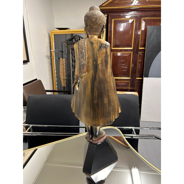 Gilded Standing Thai Buddha Sculpture For Sale - Image 9 of 12