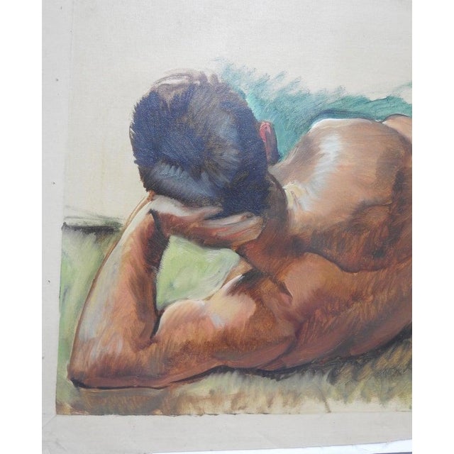 This is an exquisite oil painting on unstretched canvas titled Male at Rest by listed artist Robert Whitmore (American;...