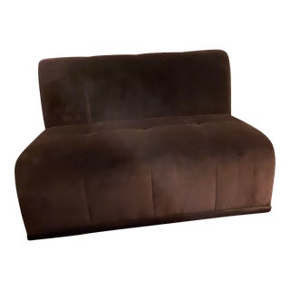 Chocolate Velvet Poof Loveseat For Sale