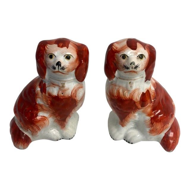 Antique 1870's Red & White Staffordshire Dogs - a Pair For Sale